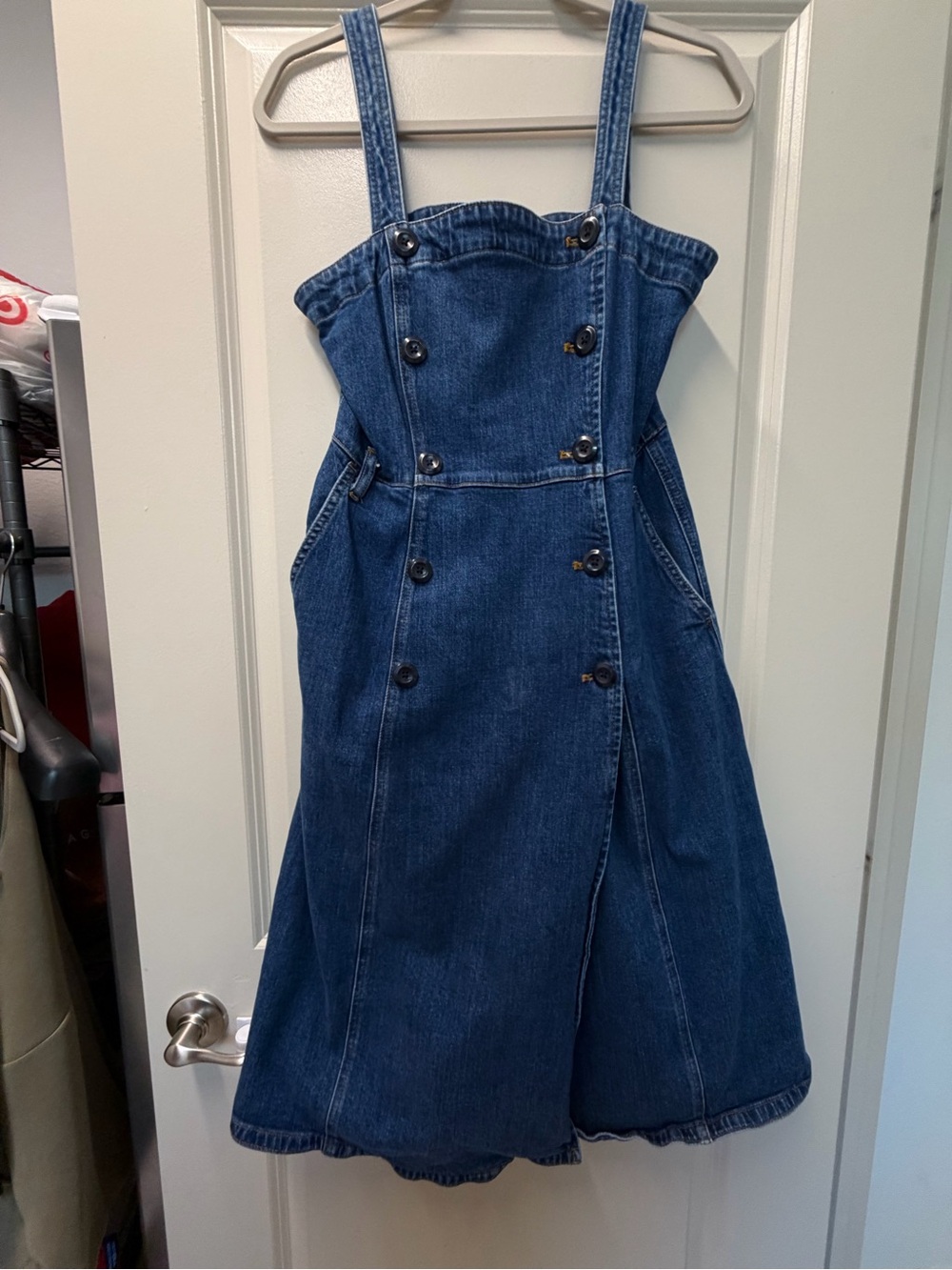 J Crew Denim Button-Front Pinafore Dress